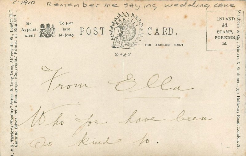 c1910 Remember me saying Wedding Cake Taylor's Rotograph Postcard 25-10569