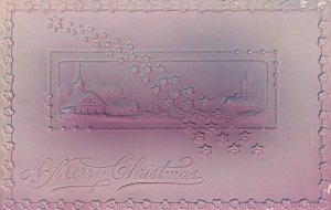 Merry Christmas Landscape Scene Heavily Embossed