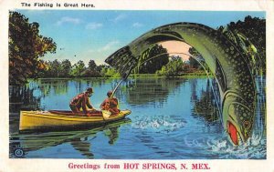 Hot Springs New Mexico Greetings Fishing Exaggeration Postcard AA32541