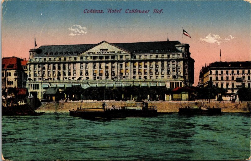 VINTAGE POSTCARD HOTEL COBLENZER HOF KOBLENZ GERMANY ARMY PO CENSOR 1919 {rare}