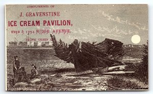 c1880 J GRAVENSTINE ICE CREAM PAVILION RIDGE AVE AD VICTORIAN TRADE CARD P1719