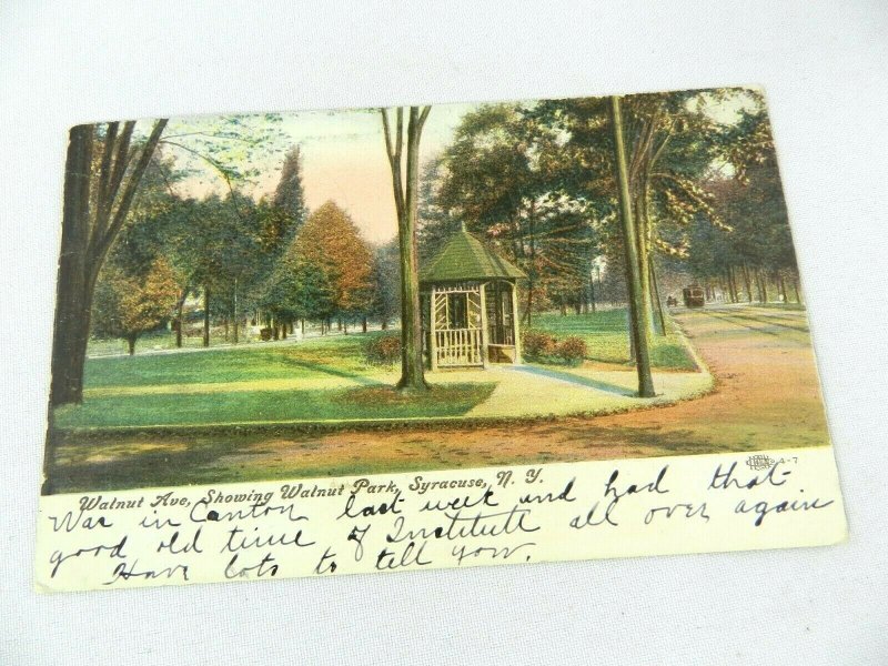 Vintage Postcard 1908 Showing Walnut Park Trolley Streetcar NY Syracuse