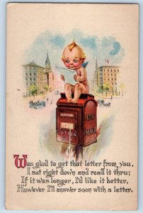 1916 Kewpie Angel Reading Letter On Top Of US Mail Wilmington DE Posted Postcard