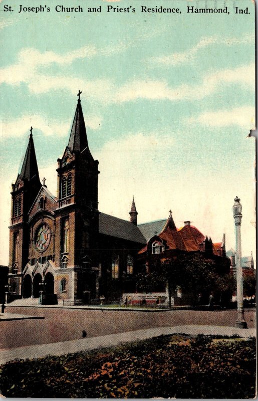 Hammond IN-Indiana, St Joseph's Church & Residence Vintage c1914 Postcard 