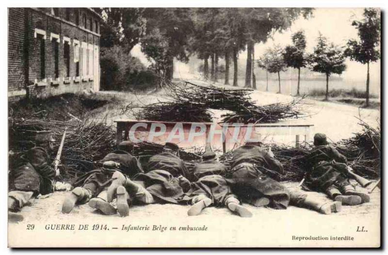 Old Postcard Belgian Army infantry in ambush
