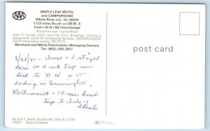 WHITE RIVER JUNCTION, VT Vermont~ Roadside MAPLE LEAF CAMPGROUND, Motel Postcard