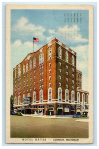 1957 Hotel Hayes, Jackson's Civic and Social Center Michigan MI Cancel Postcard