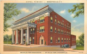 South Carolina Bennettsville Hotel Powers autos linen Teich Postcard 22-5744