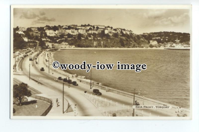 tq0972 - Early View of Cars along the Torquay Seafront c1940s - postcard