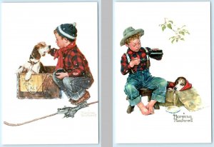 2 Postcards NORMAN ROCKWELL Artist A BOY AND HIS DOG Series  4x6 Repros