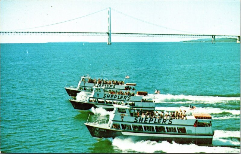 Sheplers Mackinac Island Ferry Boats Mackinaw City Michigan MI Postcard UNP VTG 