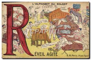 Old Postcard Fantasy Militaria L & # 39alphabet the Reveil agitated soldier