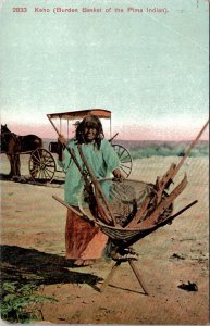 Keho Burden Basket of the Pima Indian 1909 Albuquerque NM to NY Postcard Y11 