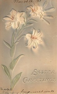 Circa 1910 Lovely Easter Greeting Heavily Embossed Lillies Hand Painted P1