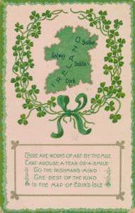 St Patricks Day Greetings - Best Work of Art - Map of Ireland - pm 1909 - DB