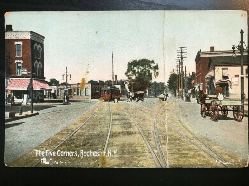 Vintage Postcard 1909 The Five Corners Rochester N.Y.