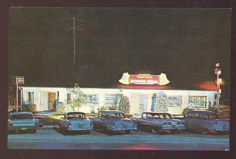 FORSYTH MISSOURI MARTIN'S DINNER BELL CAFÉ RESTAURANT 1950's CARS OLD POSTCARD