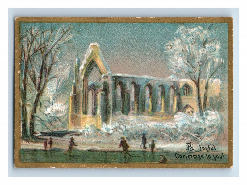 1880s Victorian A Joyful Christmas Card Ice-Skating P176 