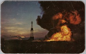 Western Canada Oil Fields Fire DEXTONE Postcard 1950s Canadian Industry H83