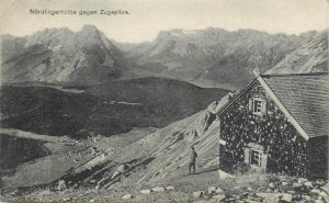 Mountaineering Germany Zugspitze panorama refuge cottage 1921 postcard