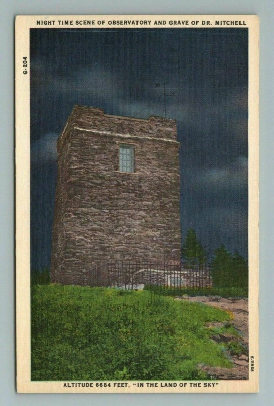 Night Time Scene of Observatory and Grave of Dr. Mitchell, NC Postcard 