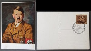 THIRD REICH ORIGINAL COLOURED ARTIST POSTCARD FUHRER ADOLF HITLER 1933