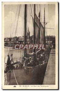 Old Postcard Saint Malo Le Quai des Terreneuves Boat