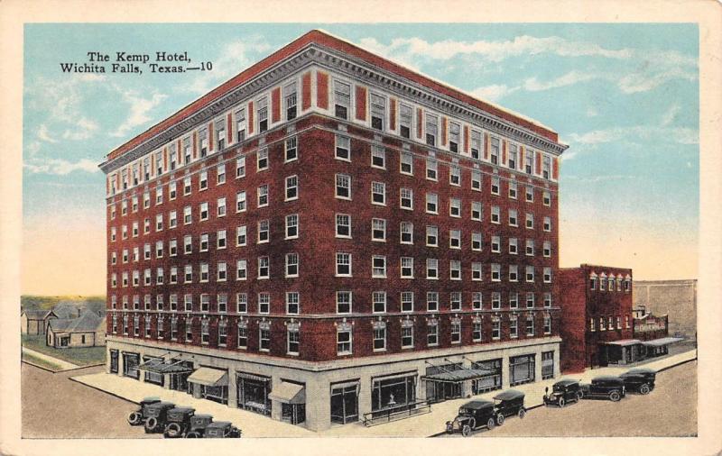 WICHITA FALLS, TX Texas   KEMP HOTEL & Street View  CARS   c1920's Postcard