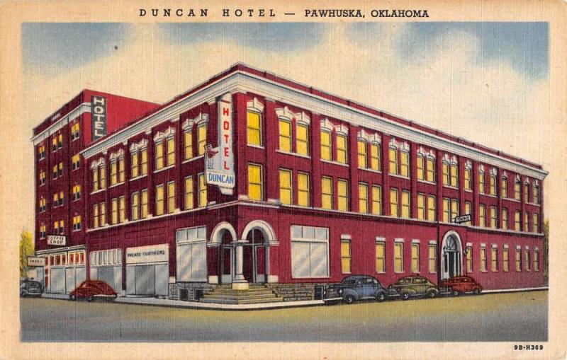 Pawhuska Oklahoma Duncan Hotel Exterior Street View Antique Postcard K22073