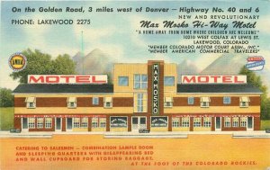 Lakewood Colorado 1940s Mosko Hi-Way Motel roadside Teich Postcard 21-10695