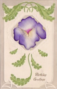 Birthday Greetings With Embroidered Purple Flower