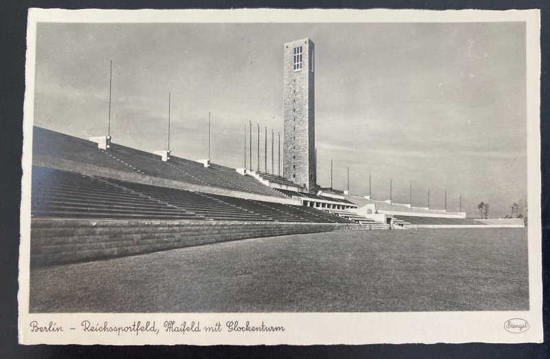 Mint Germany RPPC Postcard Berlin 1936 Reich Sport Field Olympic Bell Tower