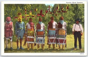 Vintage Apache Ghost Dancers Linen Postcard Curteich Native American OKLA 1950s