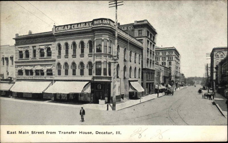 Decatur IL East Main Street from Transfer House c1910 Vintage Postcard
