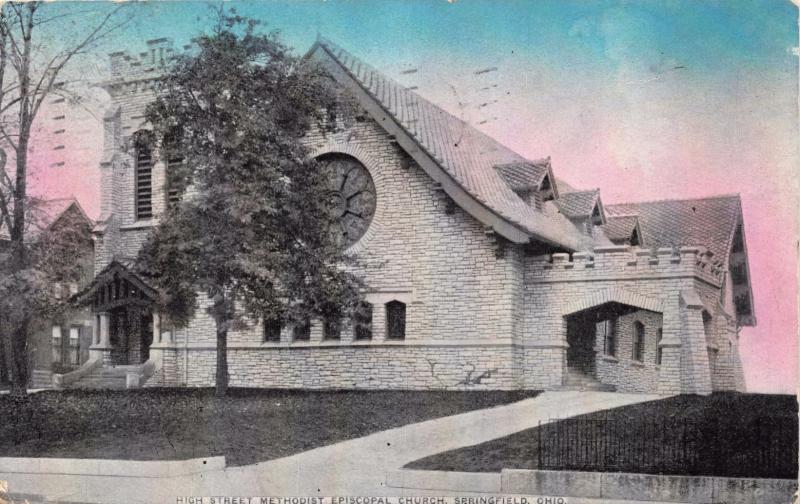 SPRINGFIELD OHIO HIGH STREET METHODIST EPISCOPAL M E CHURCH POSTCARD 1910