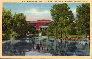 Ohio Columbus Mirror Lake and Campbell Hall Ohio State University Curteich