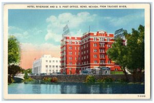 1941 Hotel Riverside US Post Office Reno Nevada NV From Truckee River Postcard