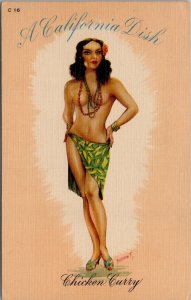 California Dish Sexy PinUp Risque Woman Chicken Curry A/S Justmet Postcard Y20