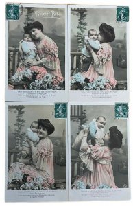 Set 4 antique postcards 1908  The first baby  mother & child 