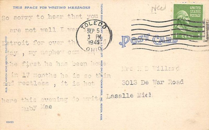 Commodore Perry Hotel Toledo, Ohio OH Postcard