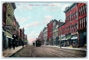 c1910 Main Street Streetcar Exterior Building Ottumwa Iowa IA Vintage Postcard