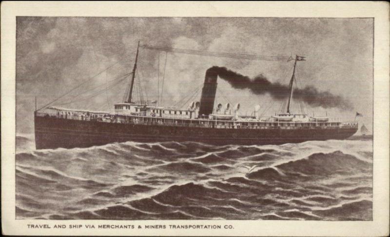 Merchants & Miners Transportation Co Steamship c1910 Postcard 3.6x5.9 Inches