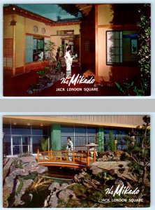 2 Postcards JACK LONDON SQUARE, Oakland CA ~ THE MIKADO Japanese Restaurant 1963