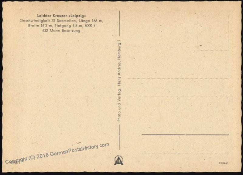 3rd Reich Navy Krezuer Leipzig Ship Propaganda Card 55141