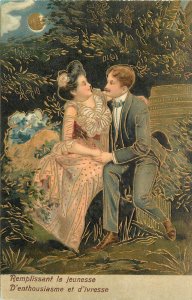 Postcard C-1910 Romance Couple PFB Brilliant gold Gilt 22-11997