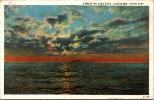 Sunset on Lake Erie Cleveland Fifth Street OH Postcard PC136
