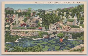 Linen~Miniature Mountain Scene McKennan Park Sioux Falls SD~Vintage Postcard