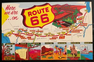 Vintage Postcard 1950's Here we are on Route 66, Los Angeles to Chicago.