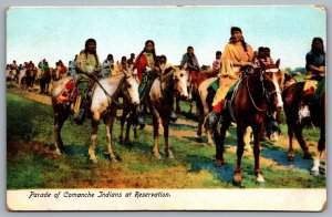 Postcard c1906 Parade of Comanche Indians at Reservation Horseback