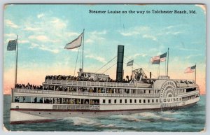 1910's TOLCHESTER BEACH MD MARYLAND STEAMER LOUISE AMERICAN FLAGS POSTCARD